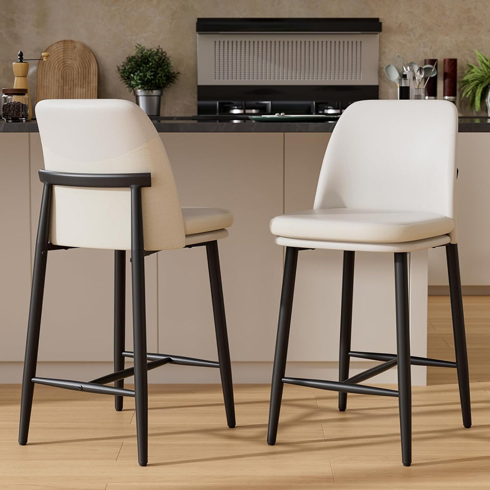 GXJ White Counter Height Bar Stools Set of 2, Dual Textured Seats