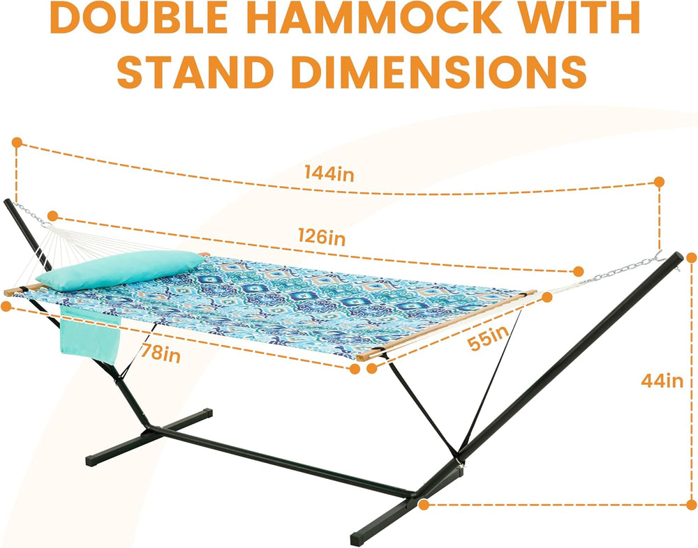 Lazy Daze Double Hammock with Stand, Balance Straps & Carry Bag for Outside