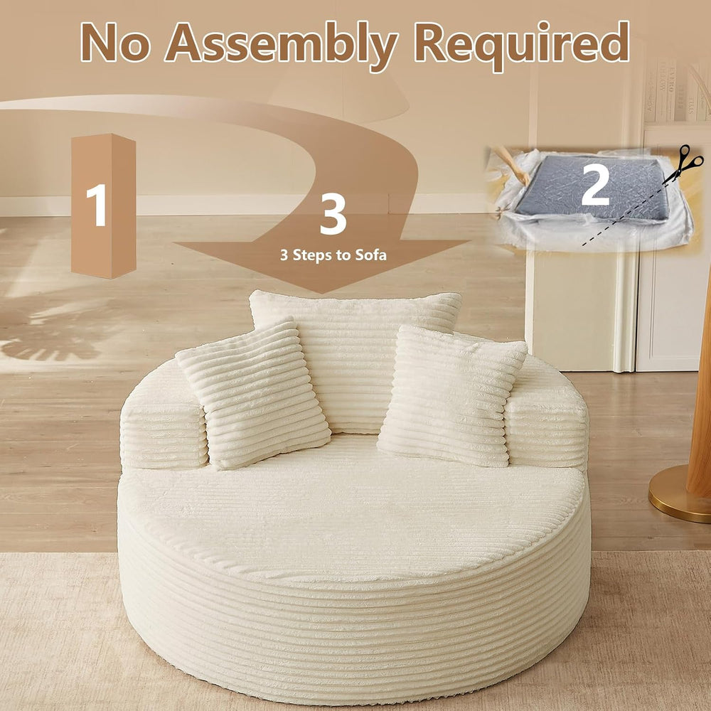 Oversized Round Chair Lounge Chaise Indoor, Upholstered Corduroy Deep Seat Cl...