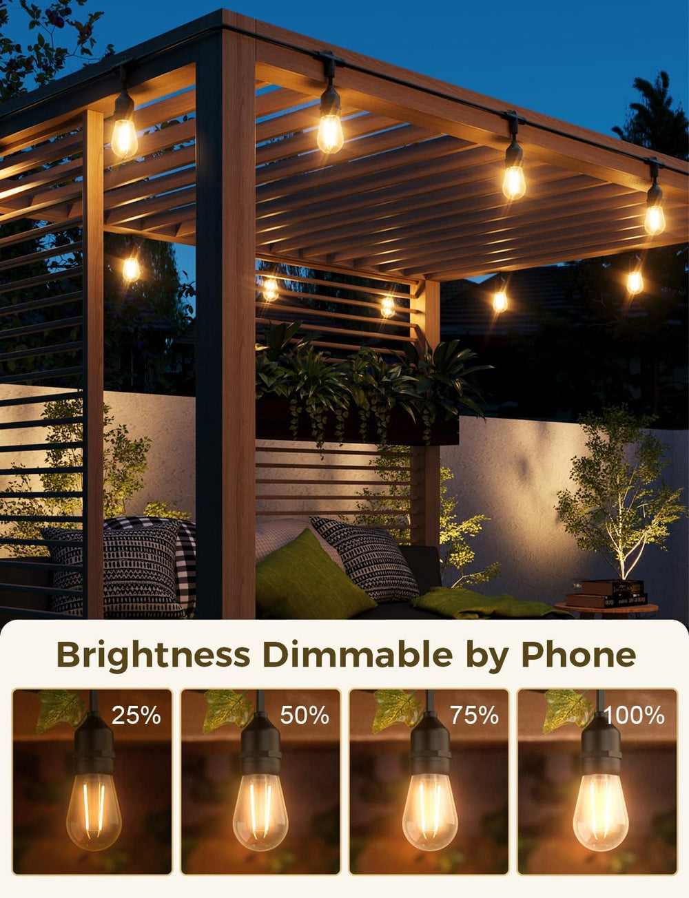 XMCOSY+ Outdoor String Lights,72.5FT Smart Dimmable Edison Bulb Patio Light