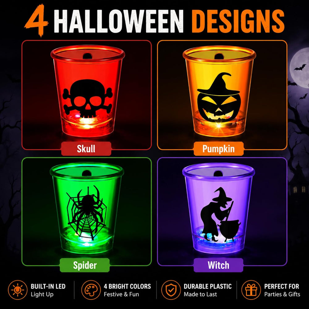 Henoyso 24 Pcs Halloween Shot Glass on Beaded Necklace Skull Plastic Shot Gla...