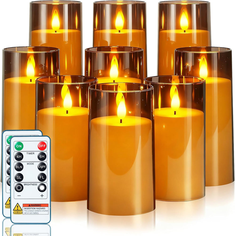 Homemory Gray Flickering Flameless Candles, Battery Operated Acrylic LED Pill...