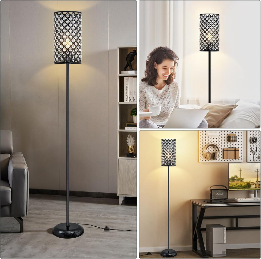 GyroVu Crystal Floor Lamp, Modern Standing Lamp with Elegant Shade Black Floo...