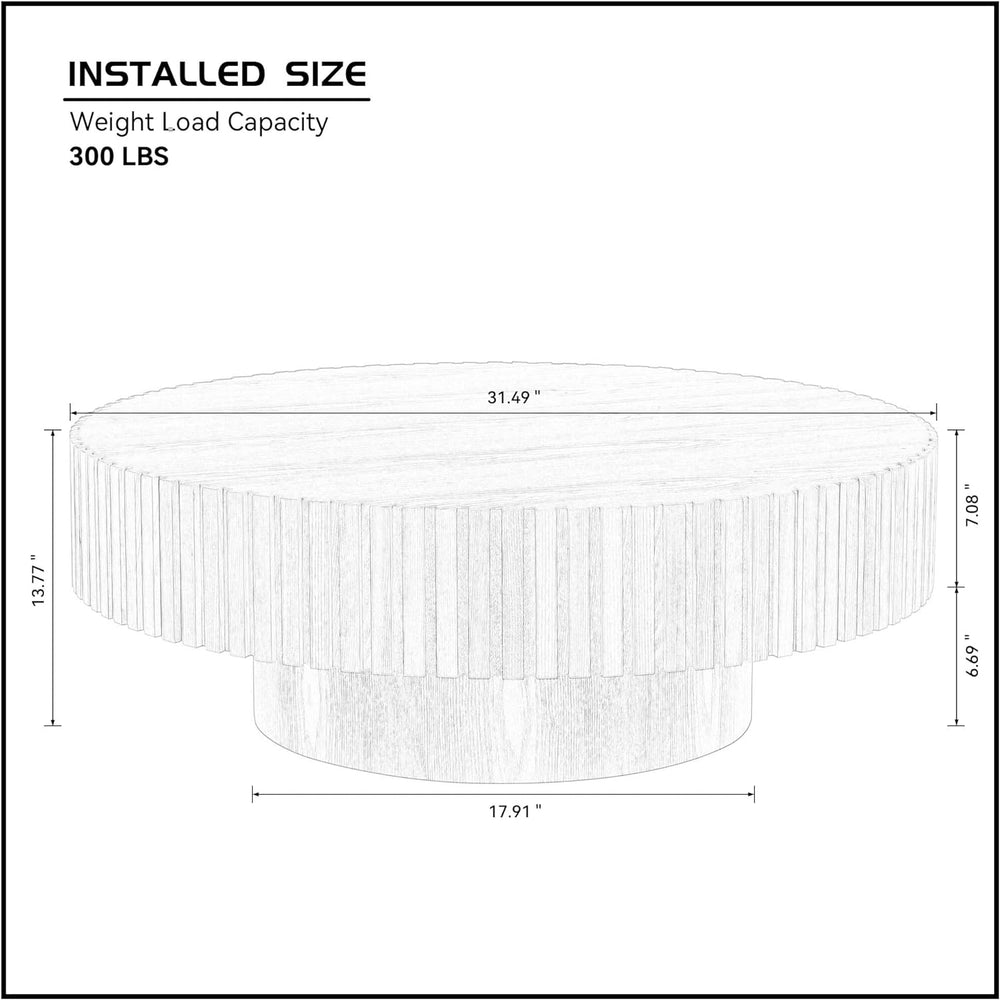Round Coffee Table with Fluted Design, Walnut