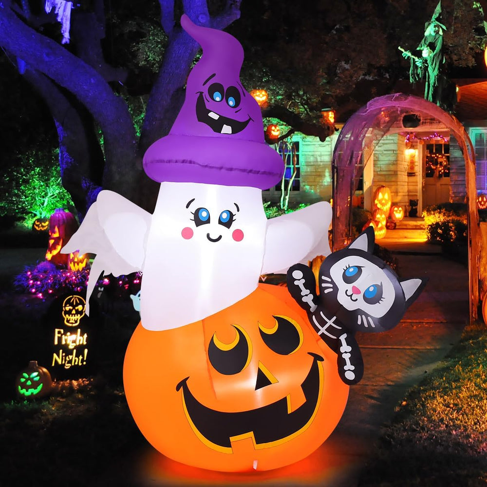 COMIN 5 FT Halloween Inflatables Pumpkin Ghost Cat Outdoor Decorations Blow U...
