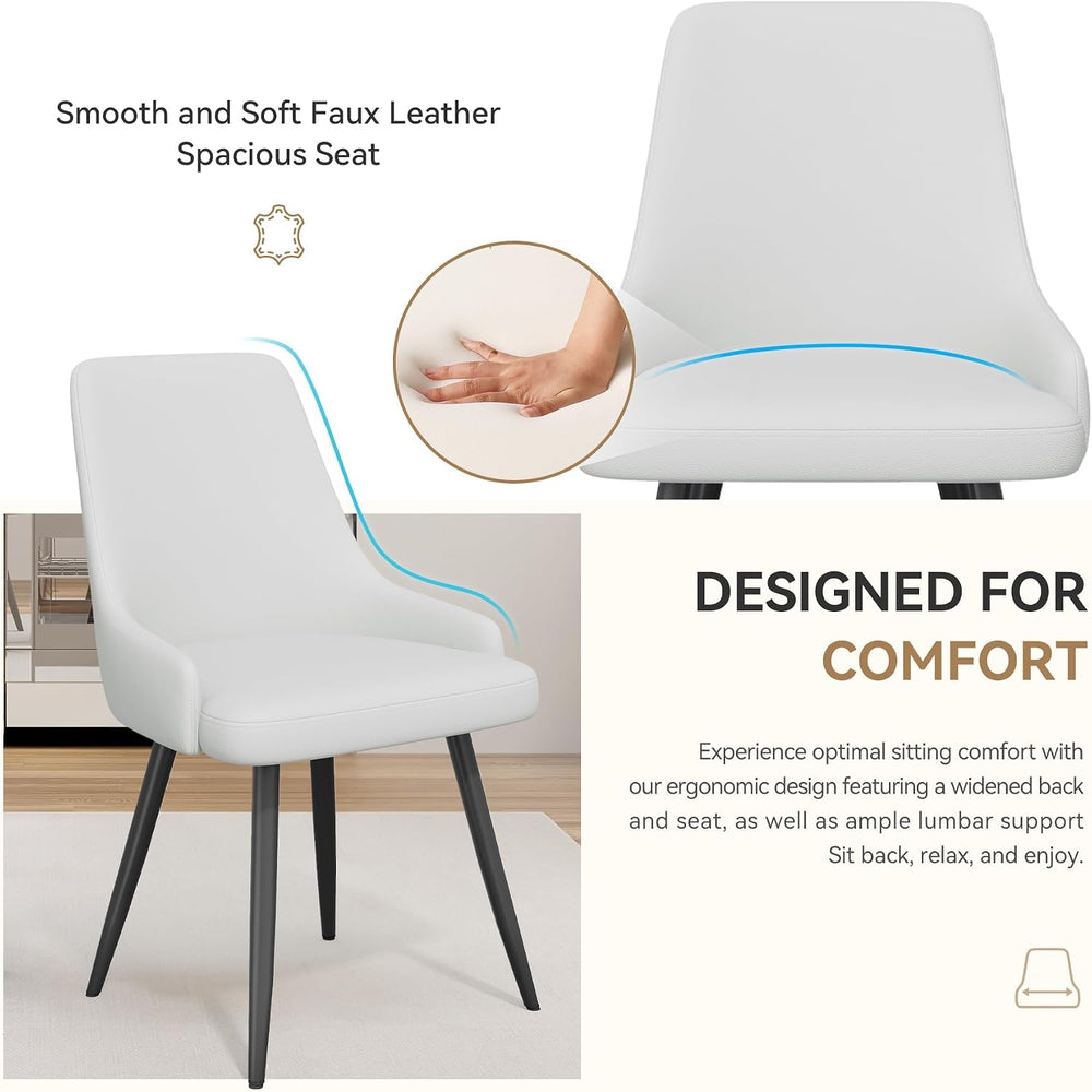 Faux Leather Chairs Set of 2, Waterproof Padded Seat,Ivory