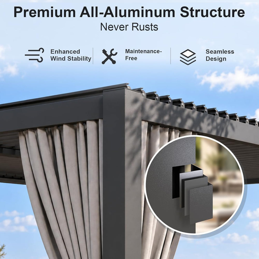 Aoxun Louvered Pergola 10x12 All-Aluminum, Waterproof Curtains and Netting