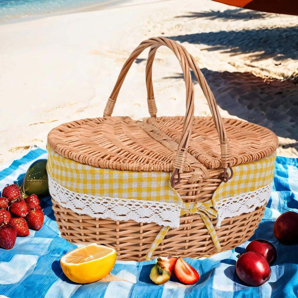 Large 15.4" Wicker Picnic Basket with Removable Liner Empty Picnic Baske...