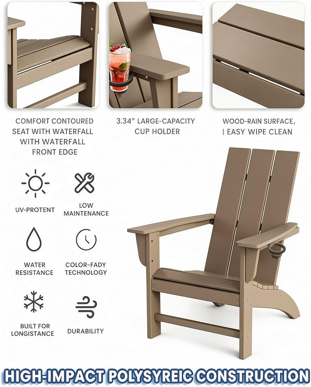 Poly Lumber Adirondack Chair with Cup Holder