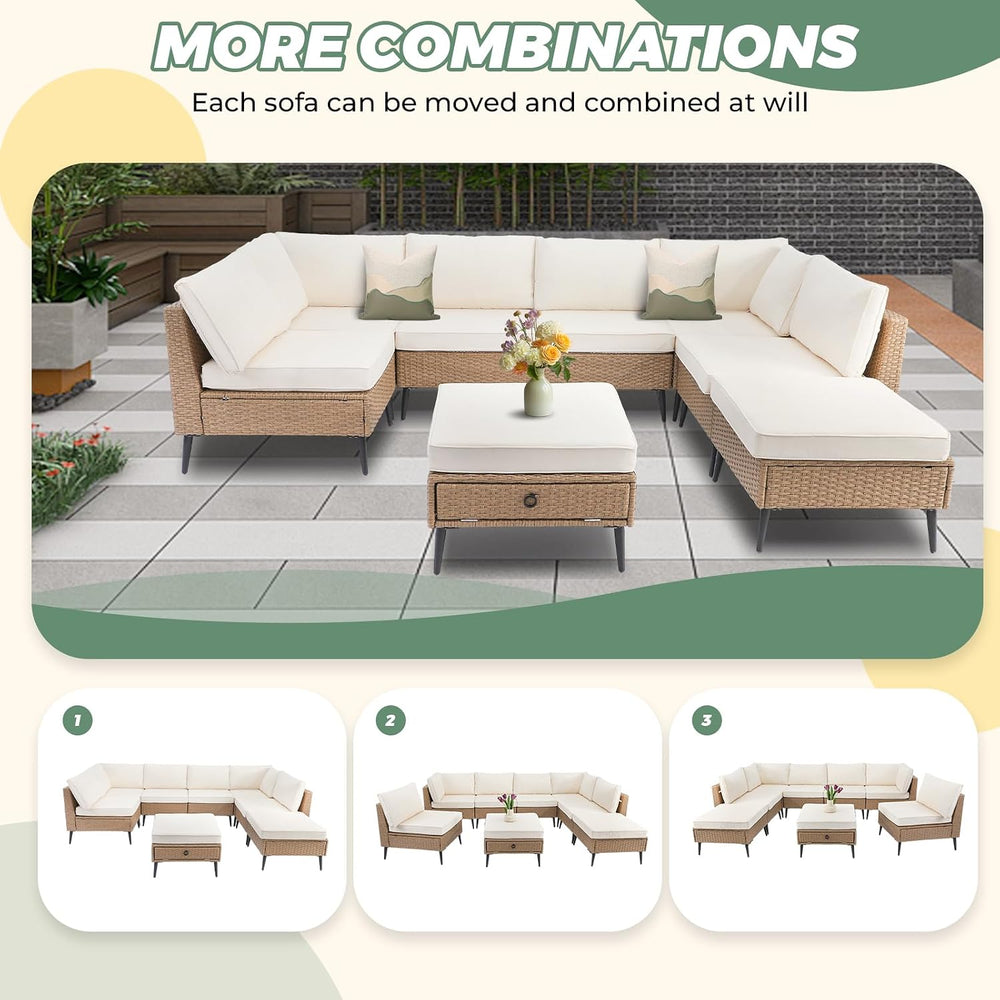LVUYOYO 8 Pieces Outdoor Patio Furniture Set, Wicker Sectional Sofa Set for A...