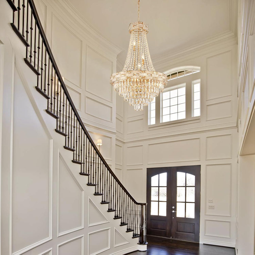 Luxury Gold Crystal Chandeliers 12 Lights Modern Chandelier for High Ceilings...
