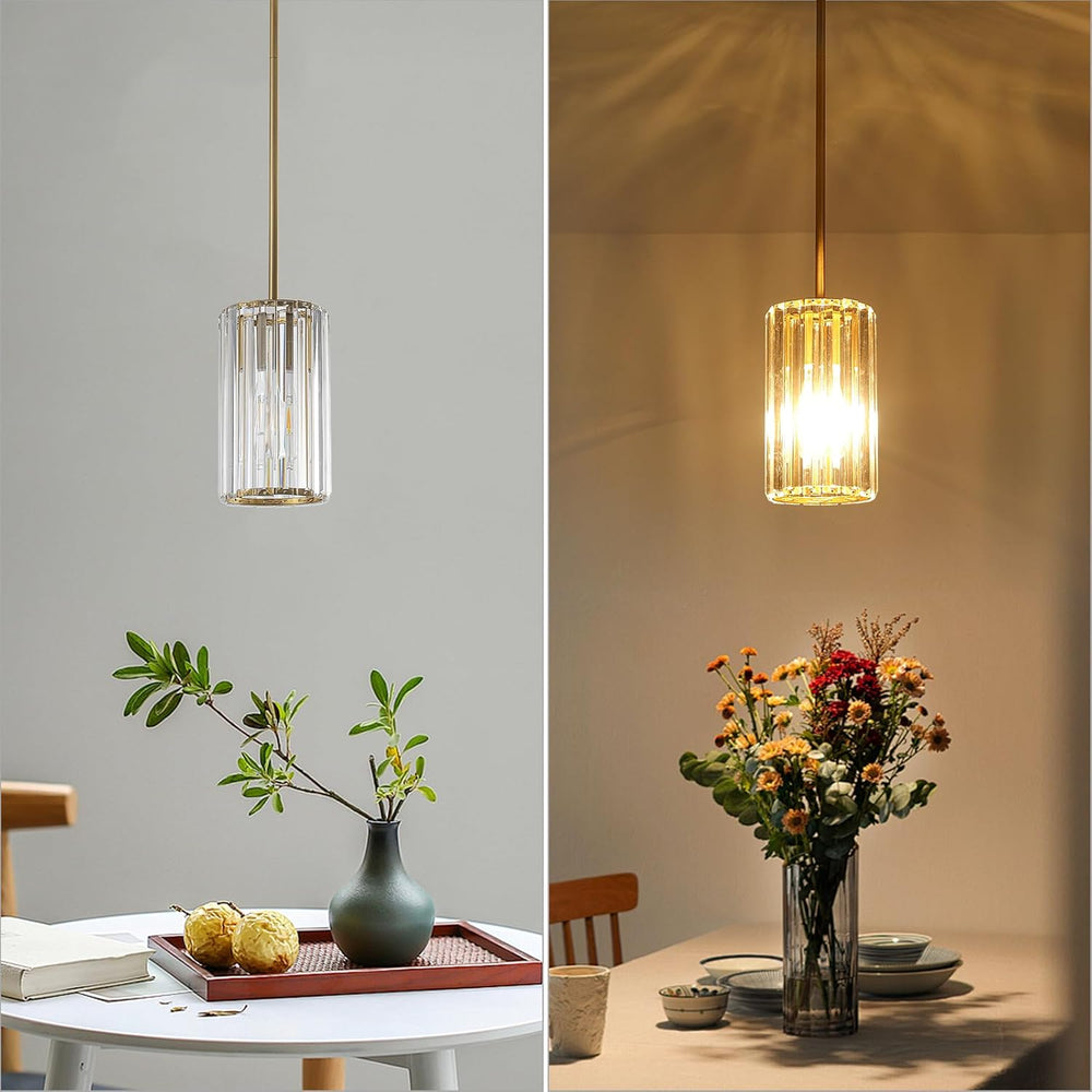 Gold Modern Crystal Pendant Lights Hanging Light Fixture, 2 Pack Pendant Ligh...