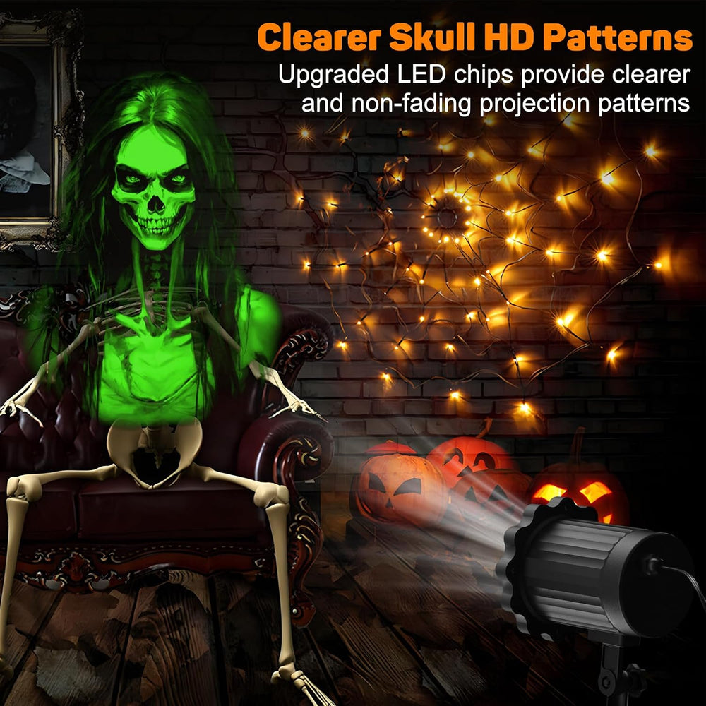 Halloween Projector Outdoor, 2026 Upgraded 3D Dynamic Skull HD Patterns,Clear...