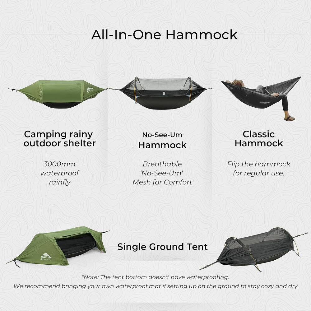Camping Hammock Tent with Mosquito Net & RainFly, 3 in 1 Waterproof Light...