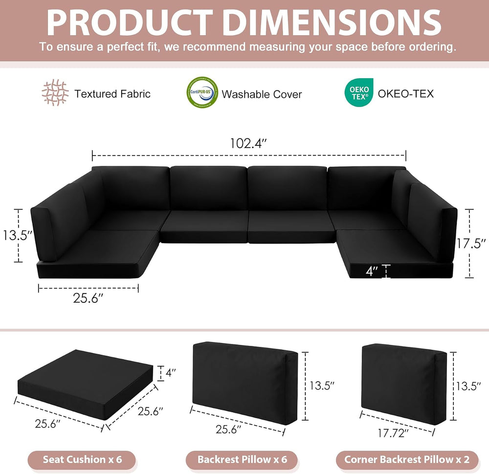 14-Piece Patio Cushion Covers – Replacement Slipcovers for 4-Seat Outdoor Sec...