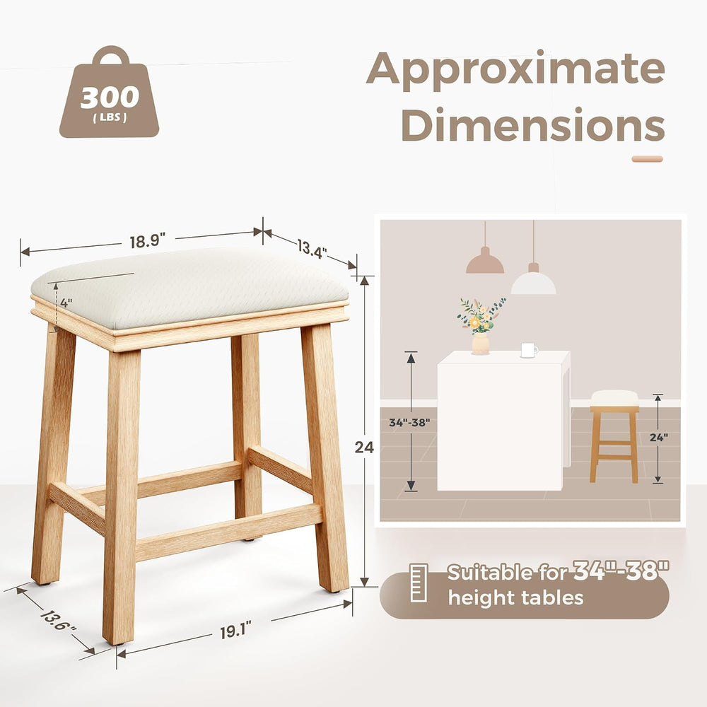 MAISON ARTS White Bar Stools Set of 4, Solid Wood Kitchen Stools