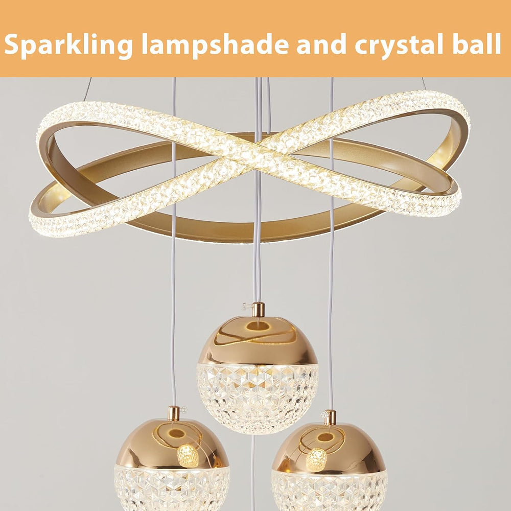 Gold LED Chandeliers, 3-Color Dimmable Pendant Light Dining Room Light Fixtur...
