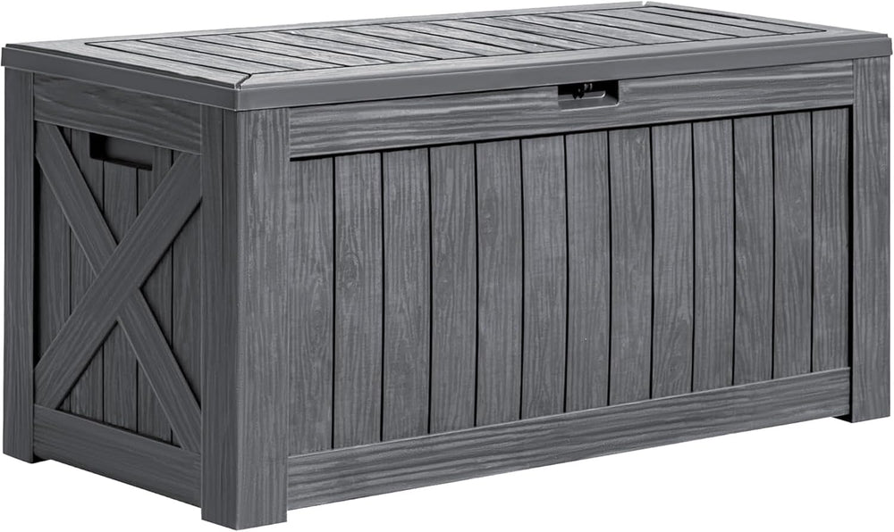 Greesum 120 Gallon Deck Box, Resin Outdoor Storage Container, Gray
