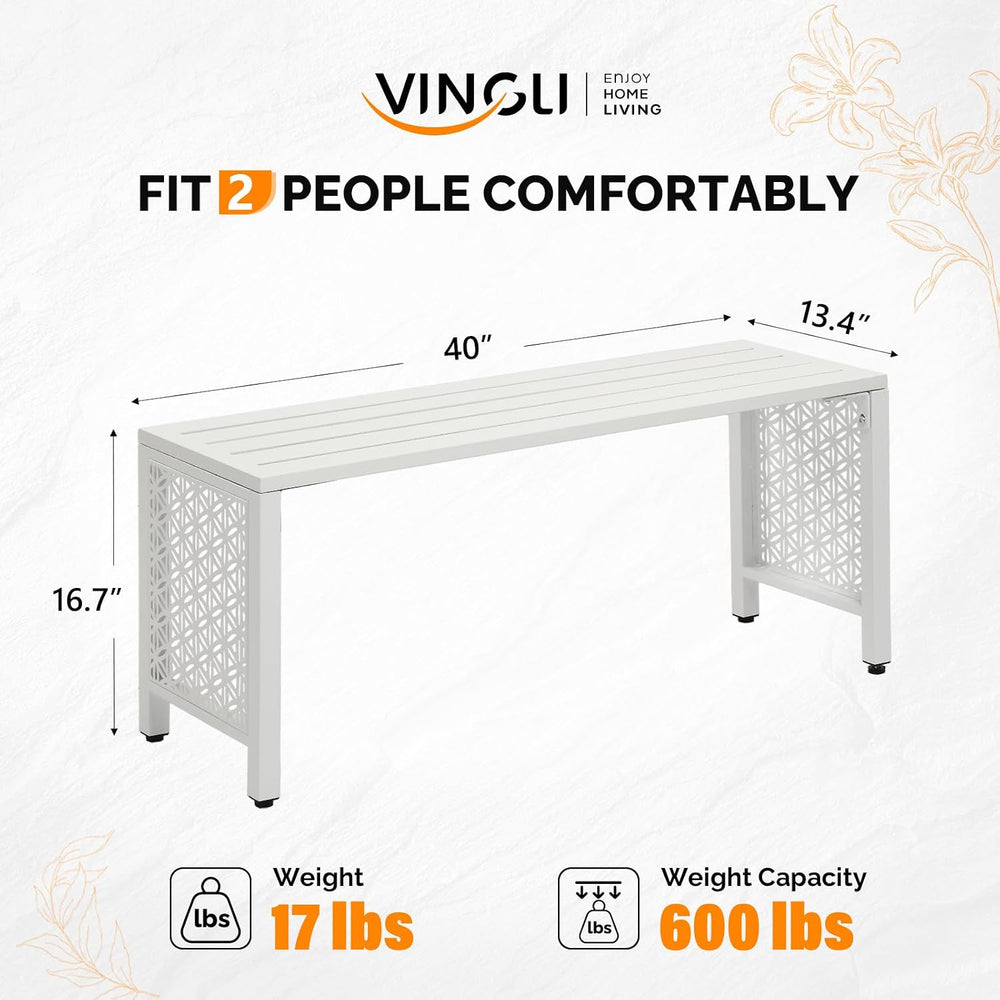 VINGLI 40in Outdoor Metal Bench, All-Weathe Backless Patio Bench with Slatted...