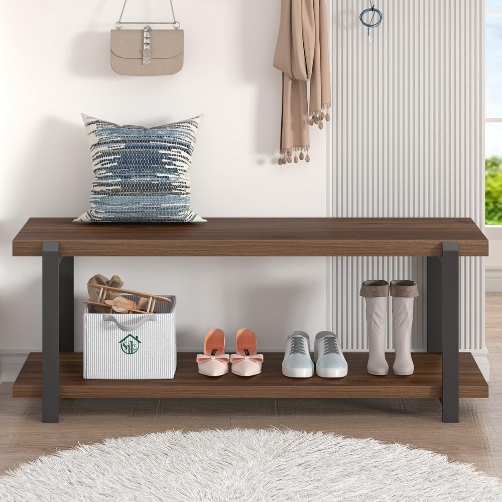 FOLUBAN Entryway Bench with Shoe Storage, Modern End of Bed Bench, Wood and M...