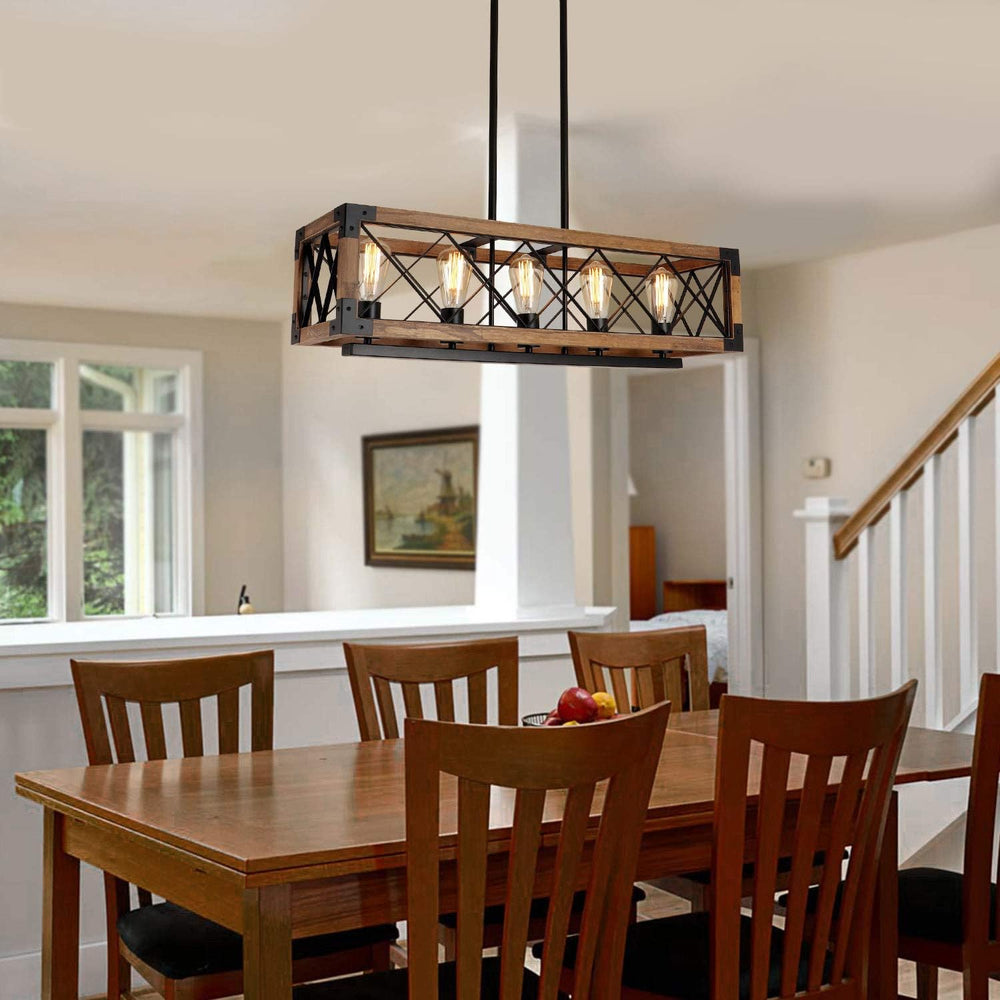 Giluta Rectangle Wood Chandelier Farmhouse Style Dining Room Kitchen Lighting...