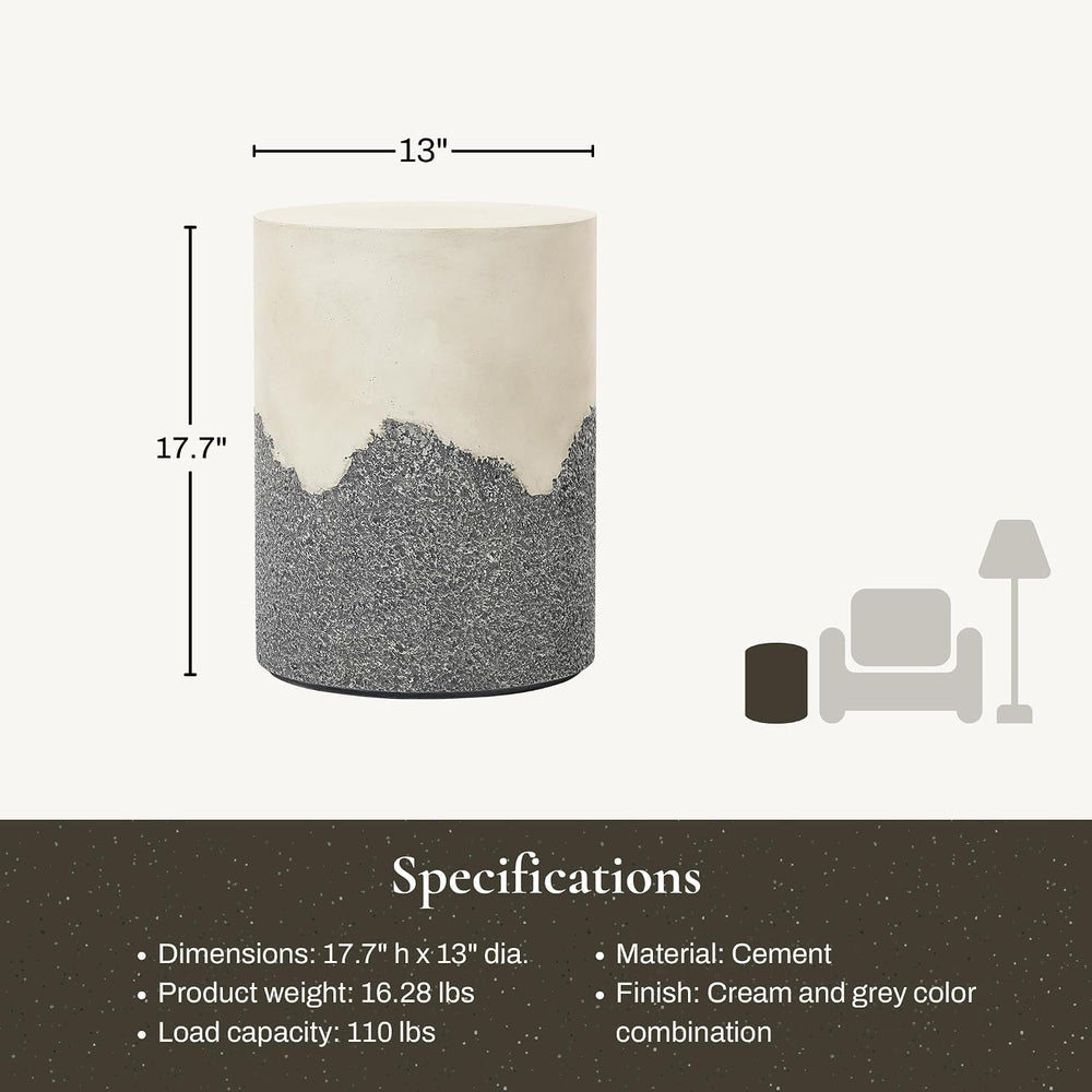 LuxenHome 18" Gray and Cream Cement Outdoor Side Table, Patio End Table