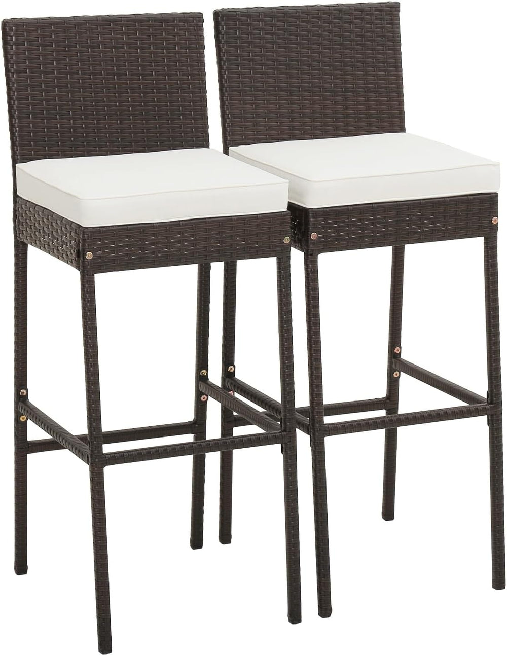 RELAX4LIFE Set of 2 Outdoor Wicker Rattan Patio Bar Stools Mix Brown