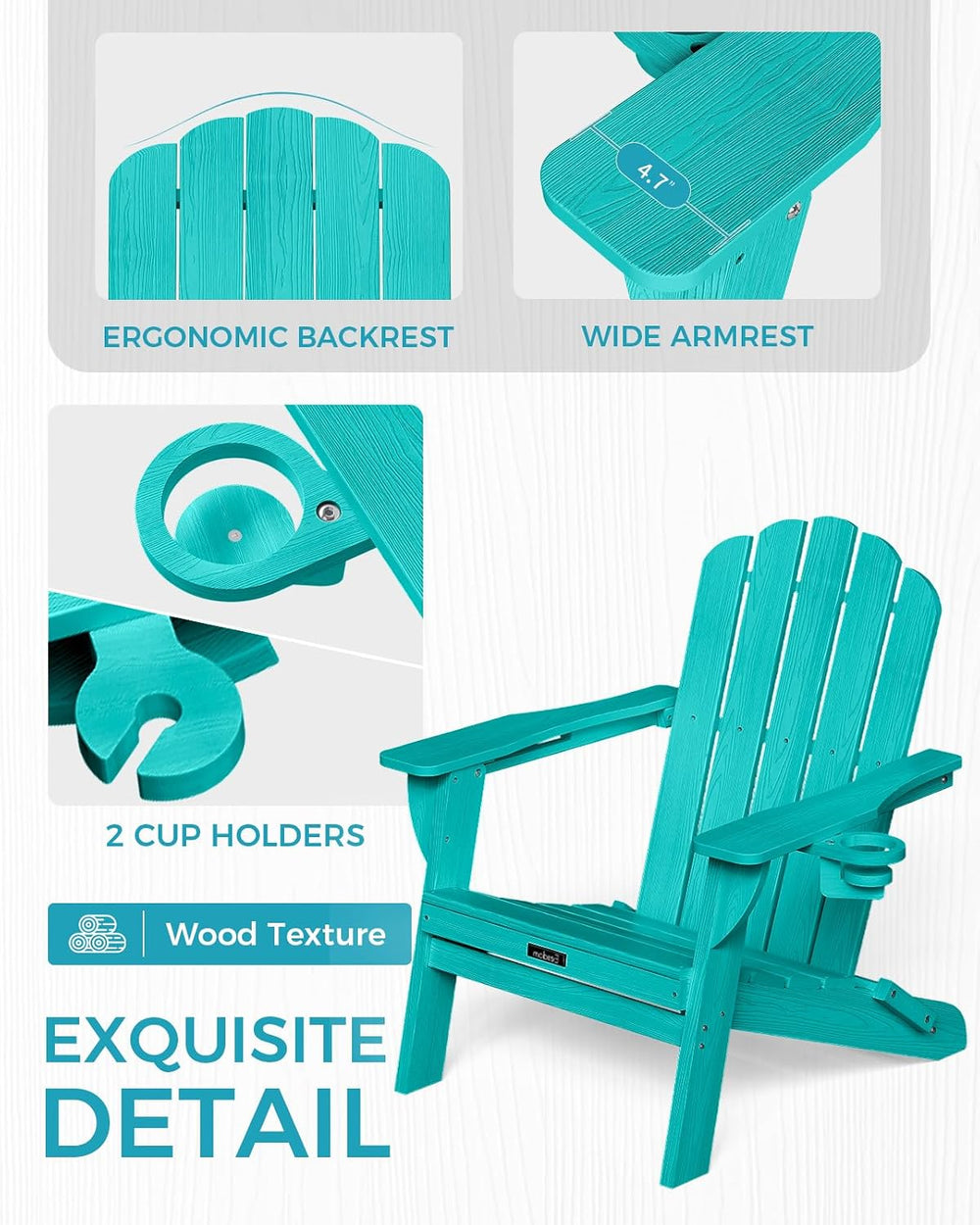 Folding Adirondack Chairs Set of 2, HDPE Outdoor Chair with 2 Cup Holders