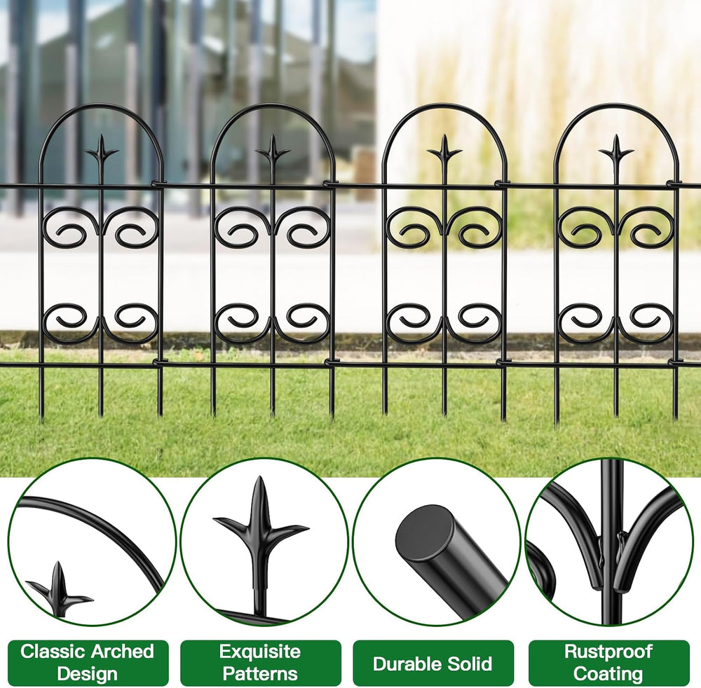 AMAGABELI 8 Panels 32in(H)×10ft(L) Decorative Garden Fence No Dig Rustproof M...
