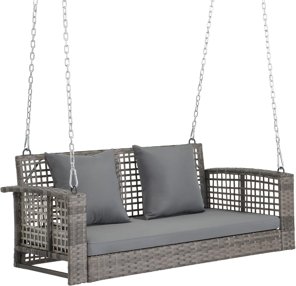 4FT Wicker Porch Swing for 2 Person, 800lb Capacity Outdoor Hanging Bench wit...