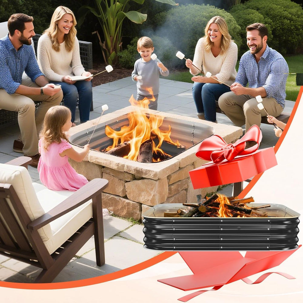 48 Inch Heavy Duty Square Fire Pit Ring for Outside, 11" Deep Galvanized...