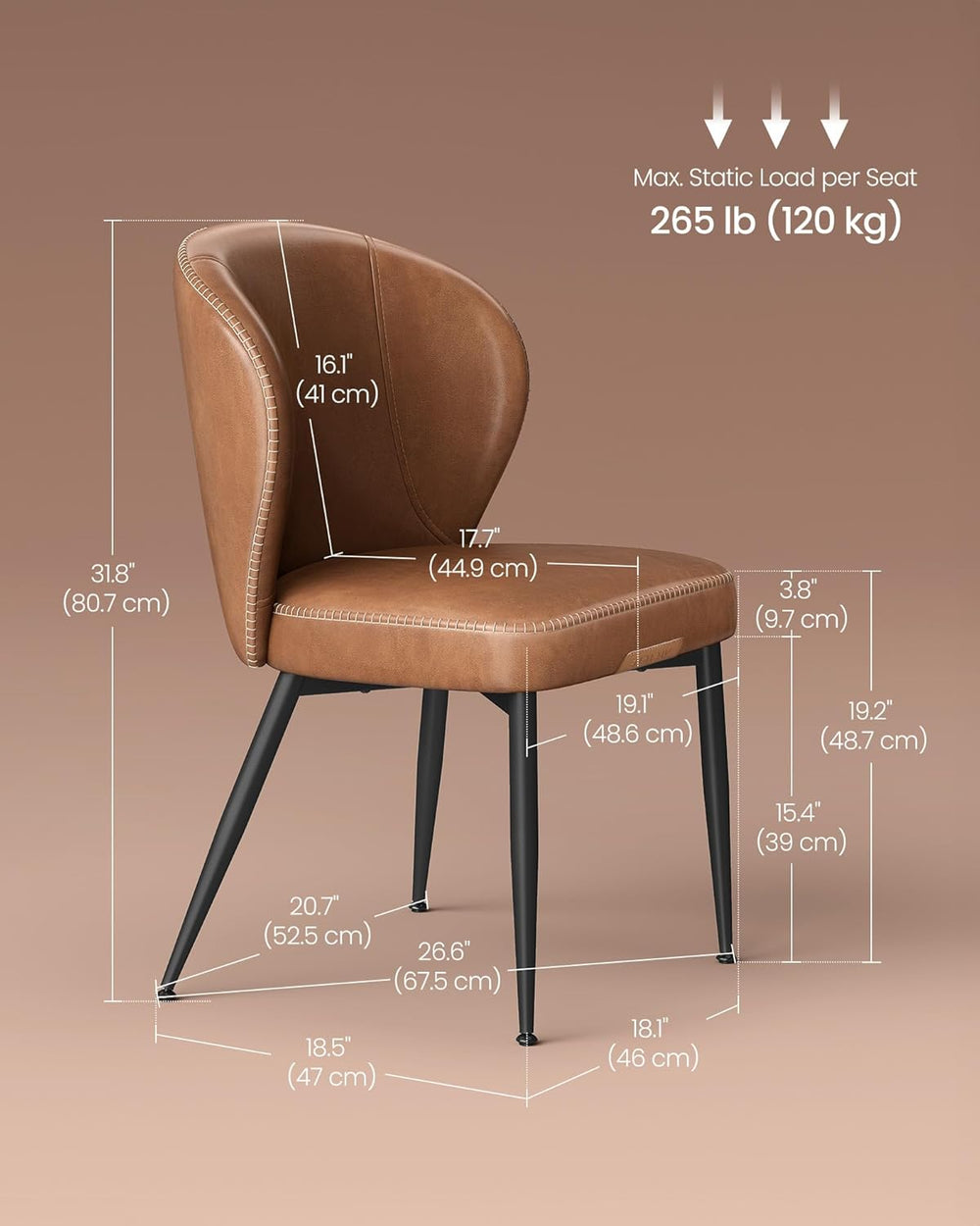 VASAGLE Dining Chairs Set of 6, Upholstered Kitchen Chairs