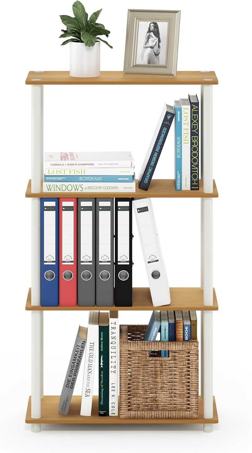 Furinno Turn-N-Tube Storage Shelves, 4-Tier Book Shelf, Corner Shelf, Toolles...