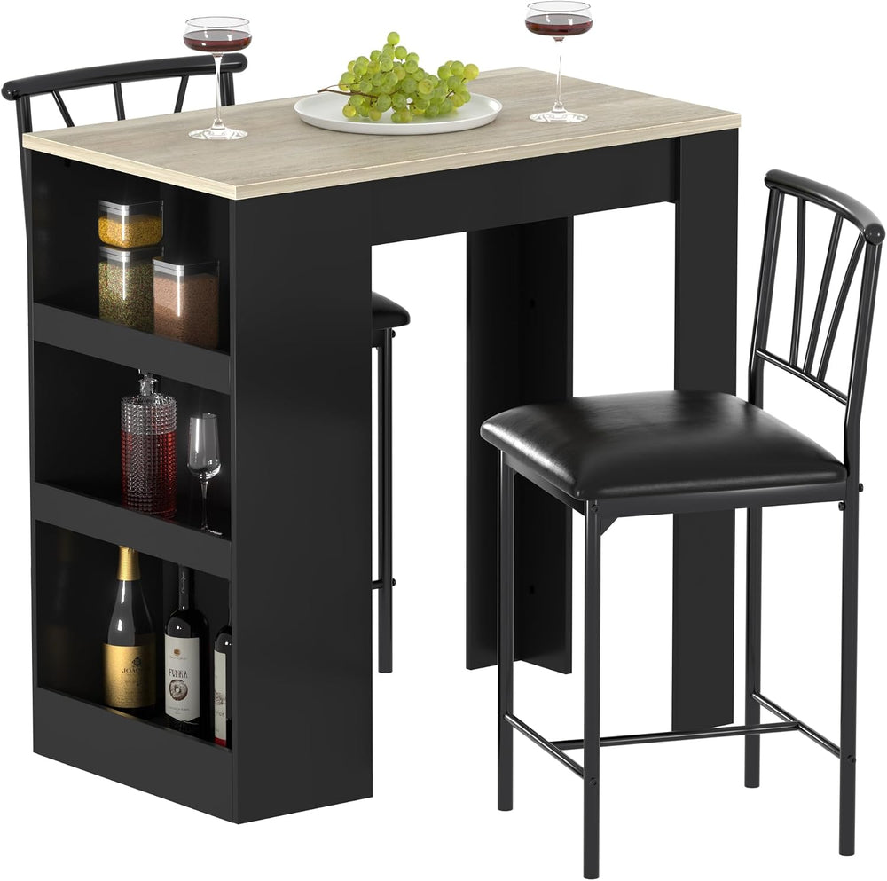 VECELO Small Bar Table and Chairs Tall Kitchen Breakfast Nook with Stools/Din...