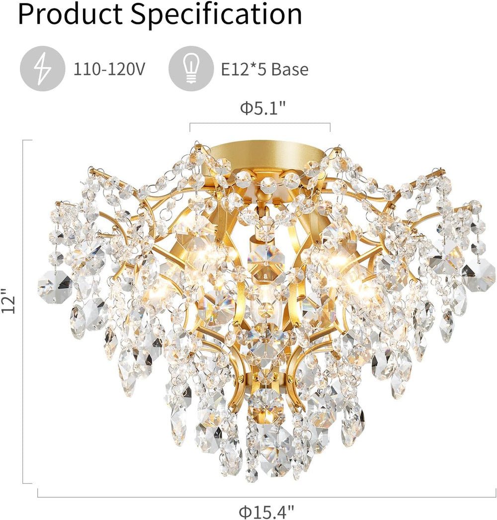 WUZUPS 5-Light Crystal Chandelier Flushmount Ceiling Light Modern Lighting Fi...