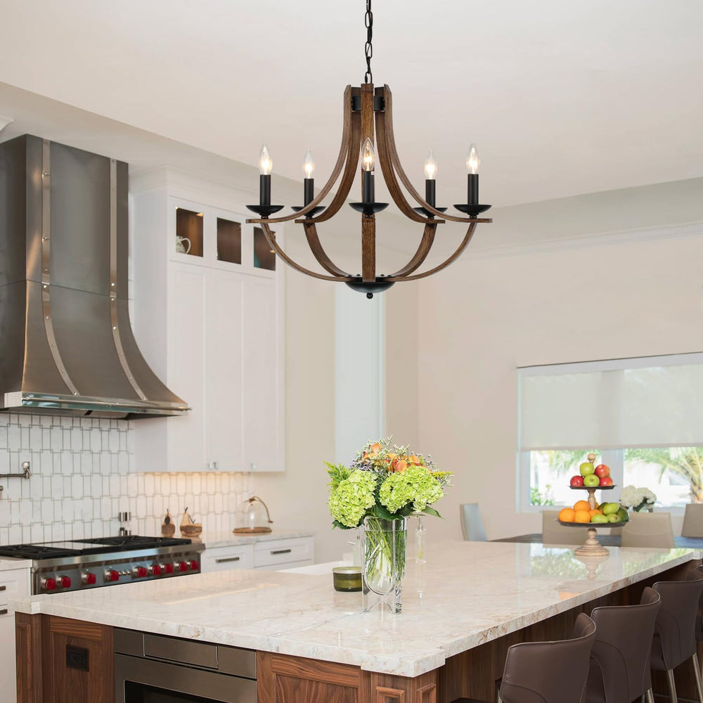 LAMPKEDUO Farmhouse Chandeliers for Dining Room Light Fixture, 5-Light 24 inc...
