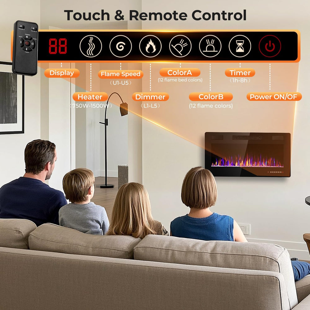 30" Electric Fireplace Insert Recessed and Wall Mounted, 750W/1500W Ultr...
