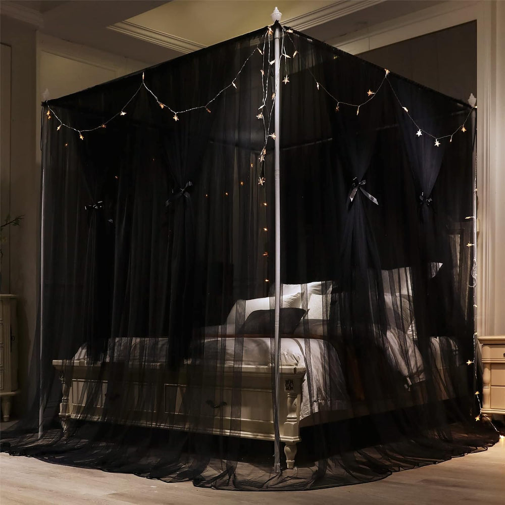 VETHIN 4 Corners Post Princess Bed Canopy Curtain Double Layer Cozy Drape Net...