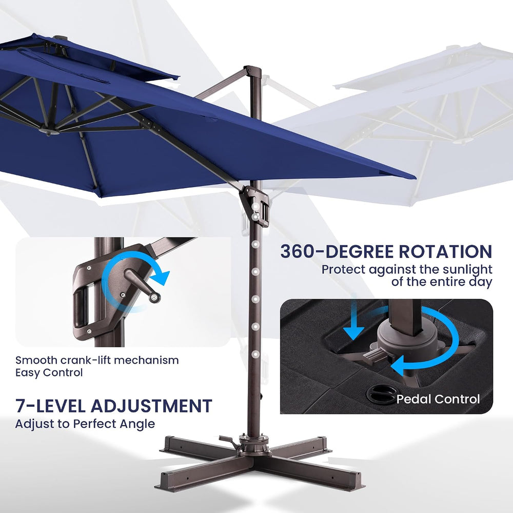 10x10 FT Outdoor Cantilever Patio Umbrella, Navy