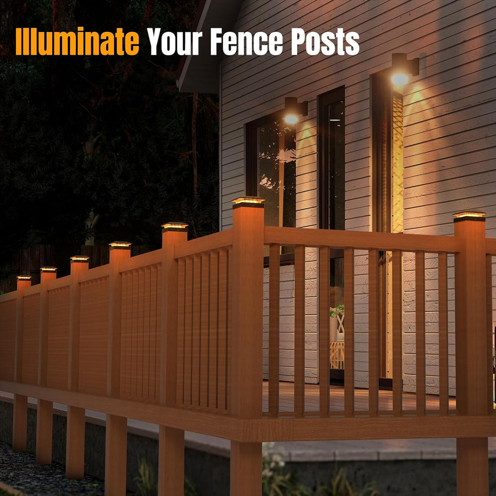 4x4 Solar Fence Post Cap Lights Outdoor Waterproof, 8 Pack