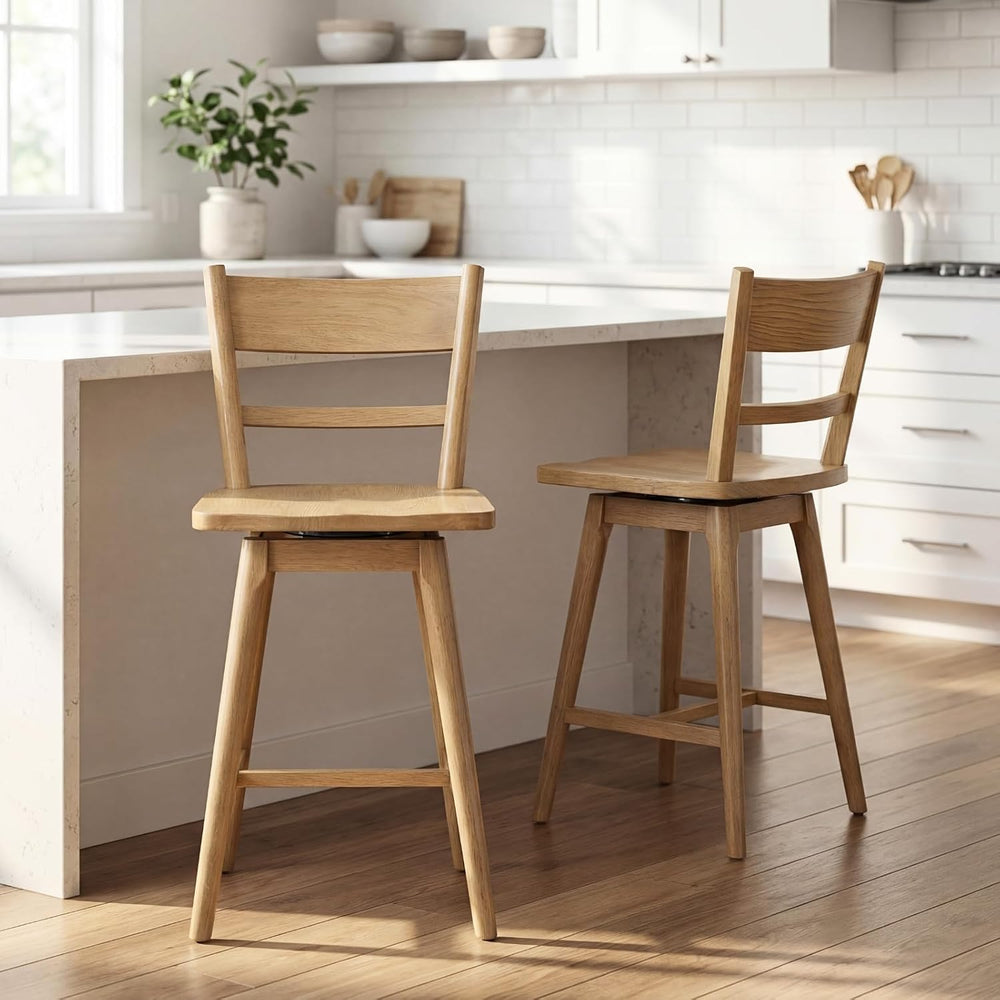 Ya-Home Swivel Counter Stools Set of 2, 24.5" Solid Wood Bar Stools with...