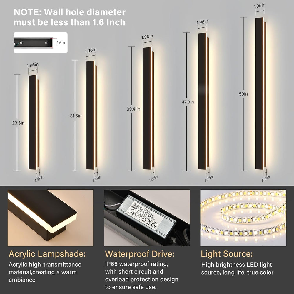 Modern Outdoor Wall Lights, 31.5Inch Black LED 3000K IP65 Waterproof Outdoor ...