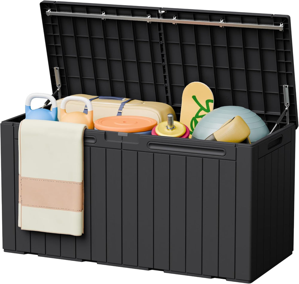 Greesum 110 Gallon Outdoor Storage Box with Lockable Lid, Dark Black