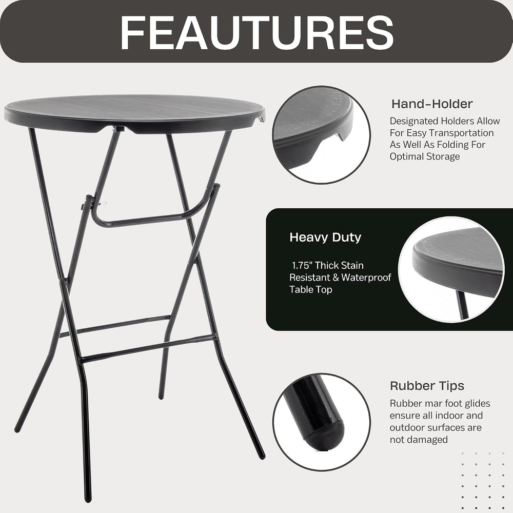 BTEXPERT Set of 10, Black 32" Round 43" Bar Height Granite Folding ...