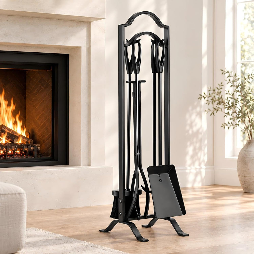 FEED GARDEN Fireplace Tools Set 5 Pcs with Stand, 29” Durable Wrought Iron