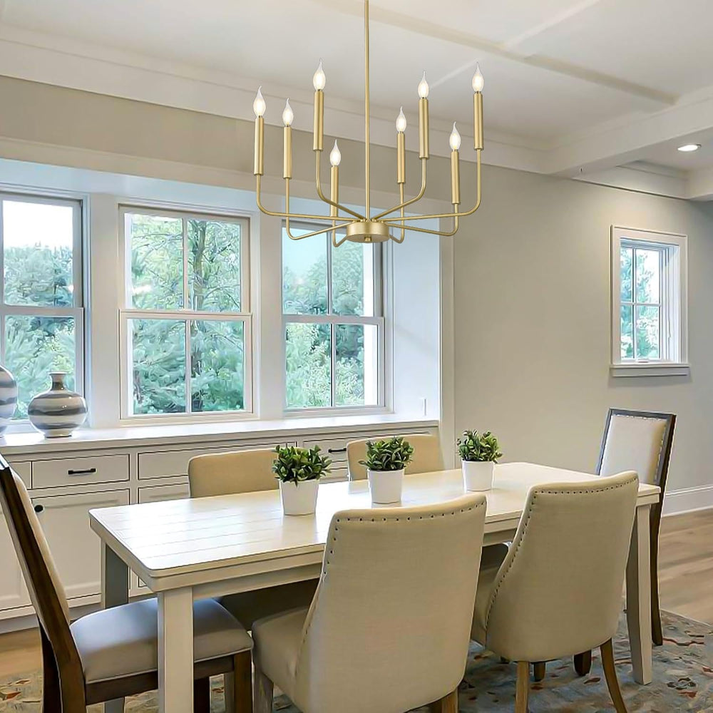 WOKNOS Modern Gold Farmhouse Chandeliers, 8-Light Industrial Metal Chandelier...