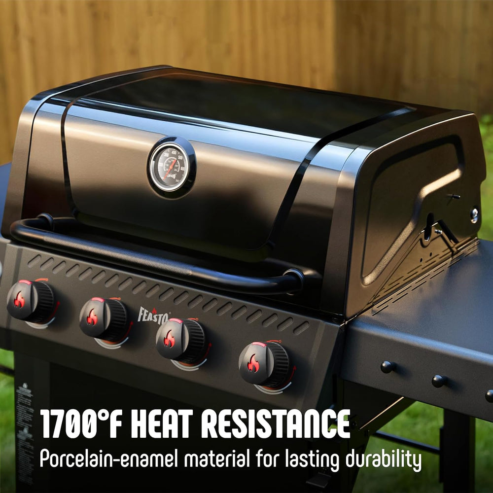 Feasto 4-Burner Propane Grill with Ceramic Burner Chamber, Black
