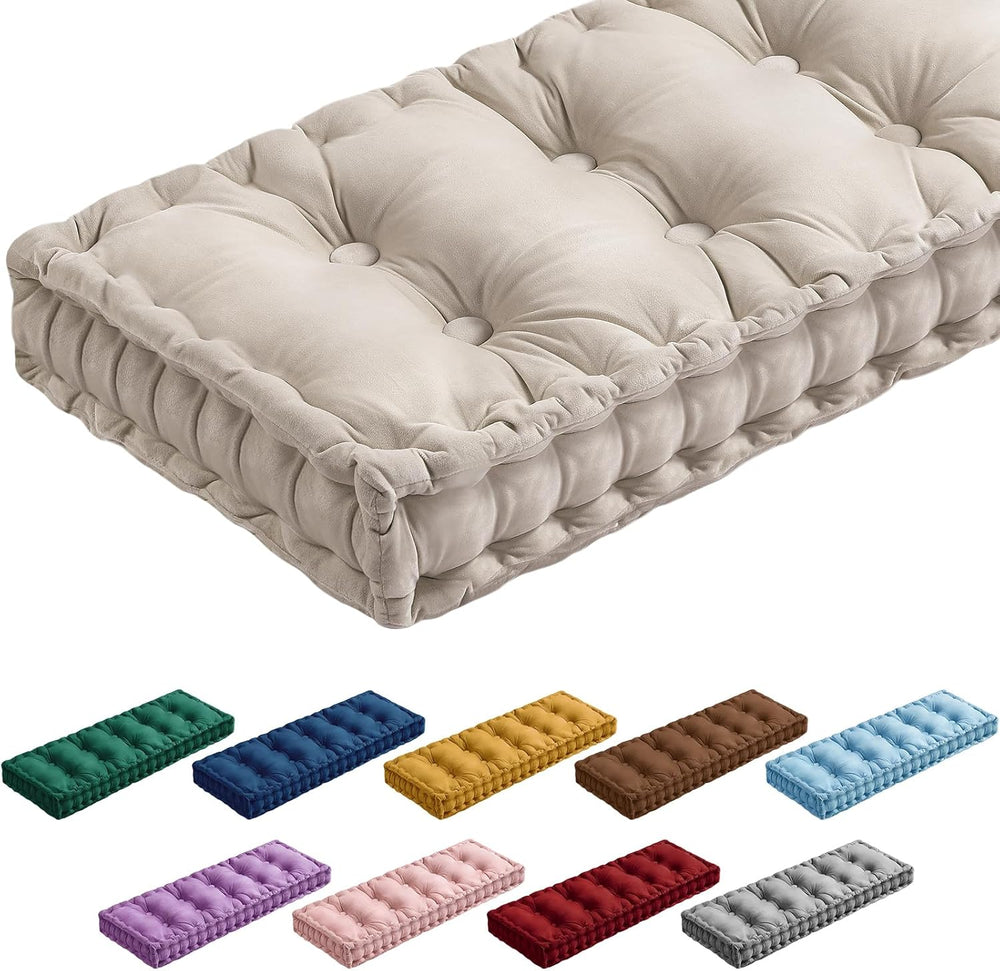 Threehoney Bench Cushion for Indoor Furniture, 36x14 in, Velvet, Ivory White