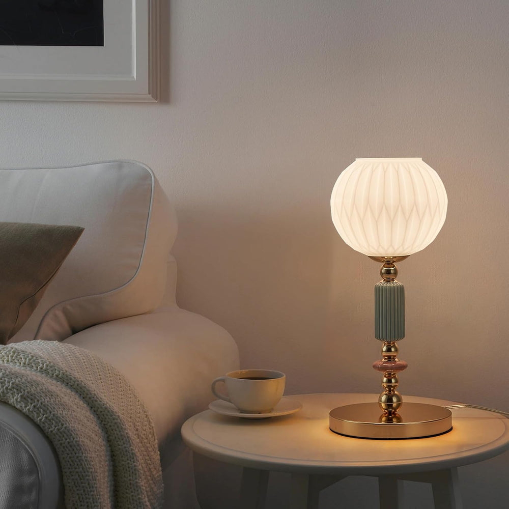 Modern Milk White Glass Table Lamp Bedside Nightstand Lamp Metal Desk Light w...