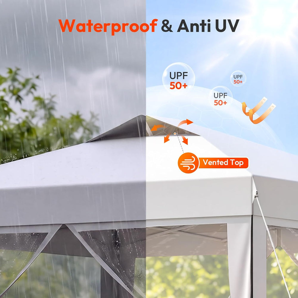 VINGLI 10x10 Pop Up Canopy Tent with Sidewalls One Push Setup(White)